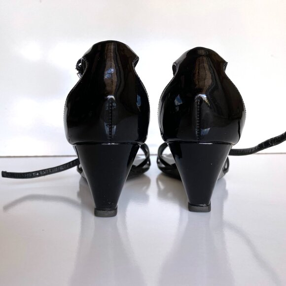 Prada Patent Leather Wedged Sandals Black Size 9.5 Vintage - Picture 12 of 15